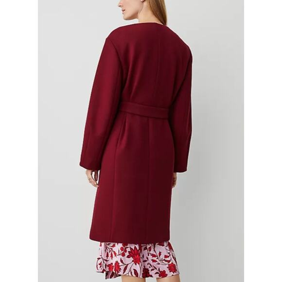 Ann Taylor NWOT Tie Waist Coat Wool Deep Red Wine Burgundy - Picture 5 of 6